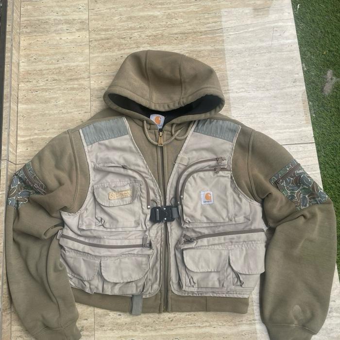 reworked carhartt jacket RD zip up tactical boxy hoodie green