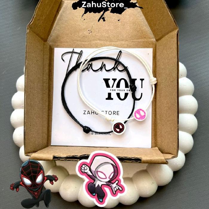 Gelang Couple Spiderman Miles & Gwen + Packing Kardus Box Gelang Tali Korea Pria Wanita Keren Lucu