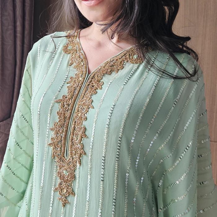Kaftan Tunik Bahan Viscose Sutra Berpayet/Kaftan India/Kaftan Mewah