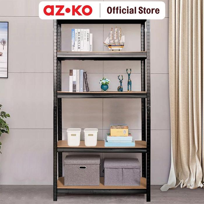 AZKO Krisbow T Rak Besi 5 Tingkat - Hitam Storage Rack Metal Tempat Penyimpanan Serbaguna Rak Barang