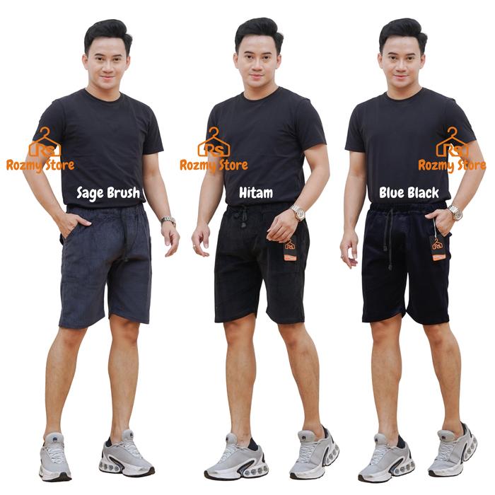 Rozmy Store - Celana Pendek Pria Corduroy Dewasa Bahan Adem Tebal Nyaman 3 Saku Tali Pinggang Karet 