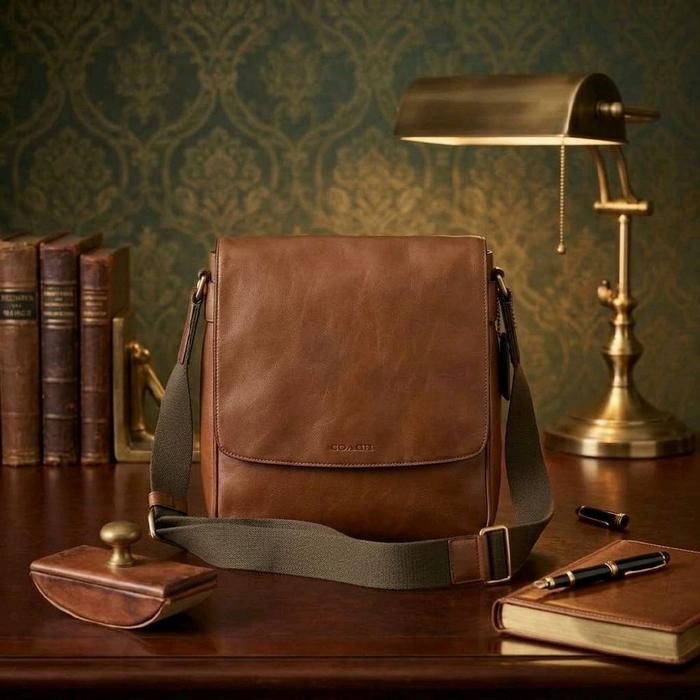 Tas Pria Slempang COACH Vintage Leather Flap Messenger Bag Brown Original Preloved Bahan Kulit Gaya 