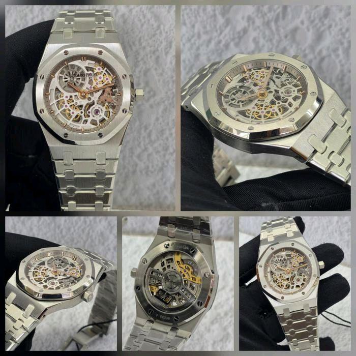 Jam Tangan Pria AP lAudemars Piquet Royal Oak 16204 Tourbillon Transparan Swiss ZF Automatic Silver 