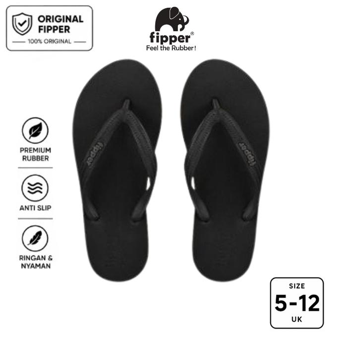 Fipper Black Series – M Sandal Jepit Anti Slip Pria Original Ringan Nyaman Hitam Black / Black