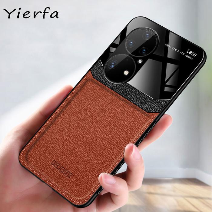 P50 Case For Huawei P50 Pro Case PU Leather Silicone Bumper Back