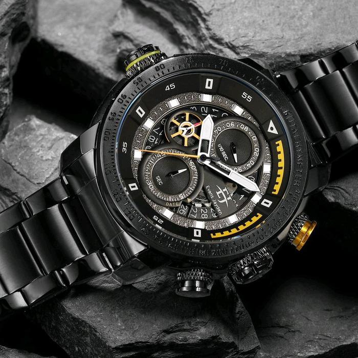 Jam tangan pria ORIGINAL evans jayden 9466 rantai model baru,  Kaca Sapphire, Crono aktif, Tanggal a