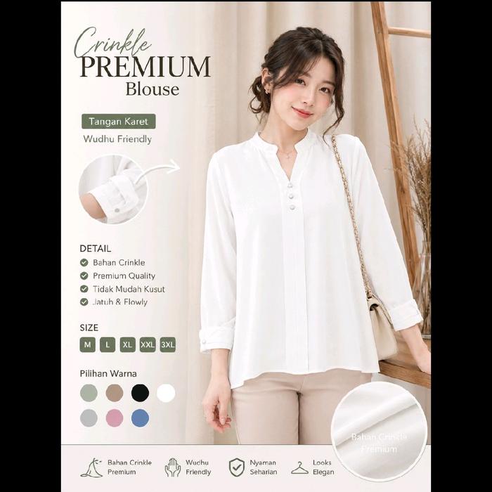 Kemeja Oval Tangan Lipat Wanita Terbaru Gaya Kekinian Bahan Crinkle Lembut Adem Tidak Panas Kancing 