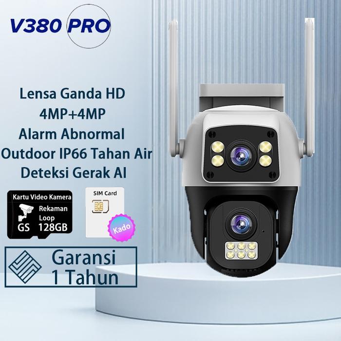 V380 Pro Cctv 4G Sim Wifi Lensa Ganda Layar Ganda 4K Kamera Monitor Ptz Luar Ruangan Deteksi Manusia