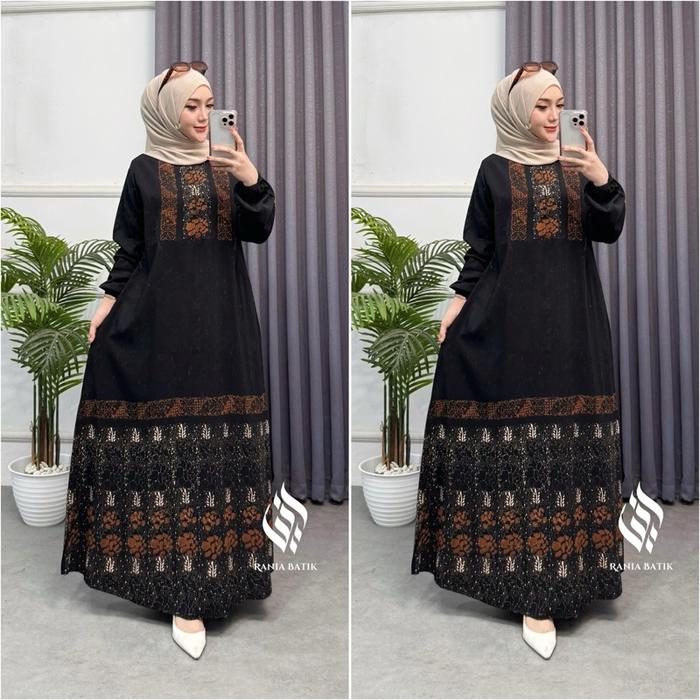 Gamis Rayon Semi Twill Ori Pekalongan handmade kekinian motif batik aksara Jawa Arab Size M L XL Dre