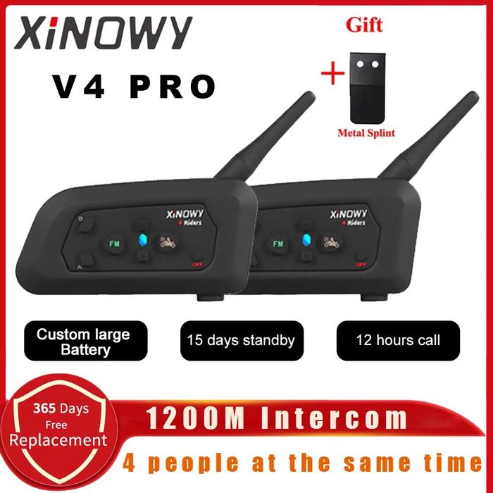 XiNOWy V4 PRO Motorcycle Helmet Headset Bluetooth Intercom Earphones