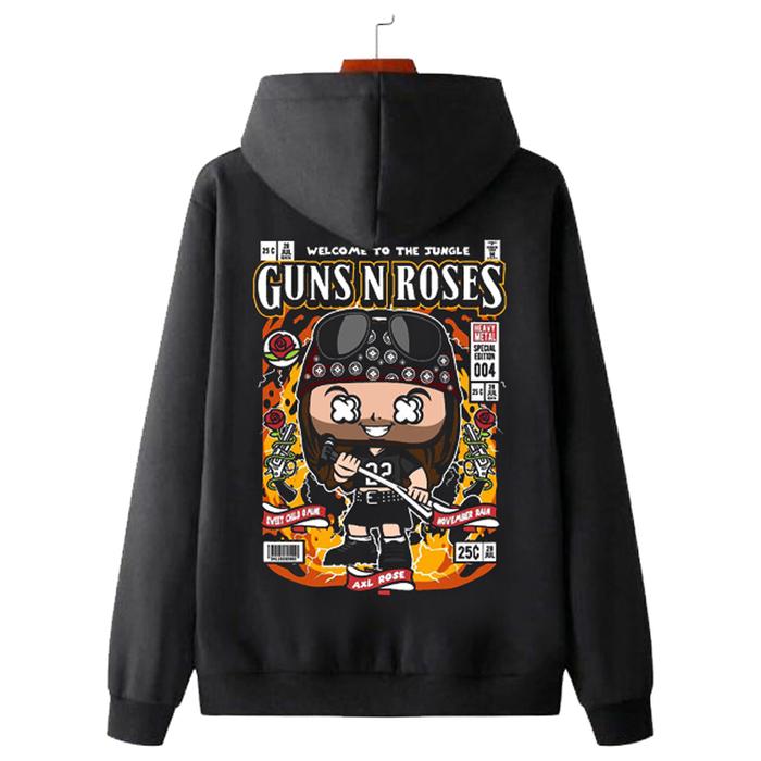 Sweater AXL Rose Guns N Roses Welcome To The Jungle Hoodie Bahan Cotton Fleece | Ritsleting & Jumper