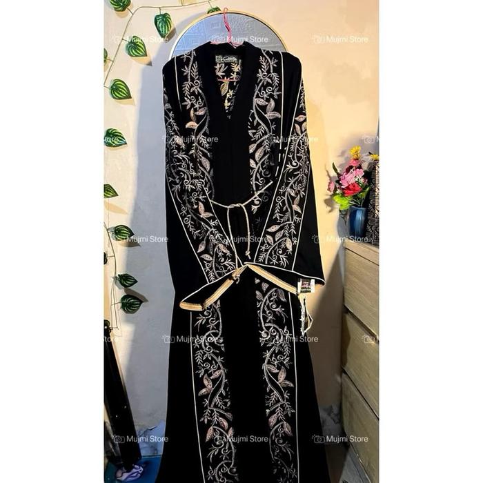 MUJMI STORE Abaya Wanita Dewasa Mesir Free Pashmina original Premium Gamis Hitam Muslim Arab Umroh D