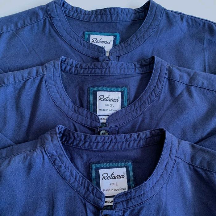 Baju Koko Pria Lengan Panjang Retama Original Warna Navy Polos Katun