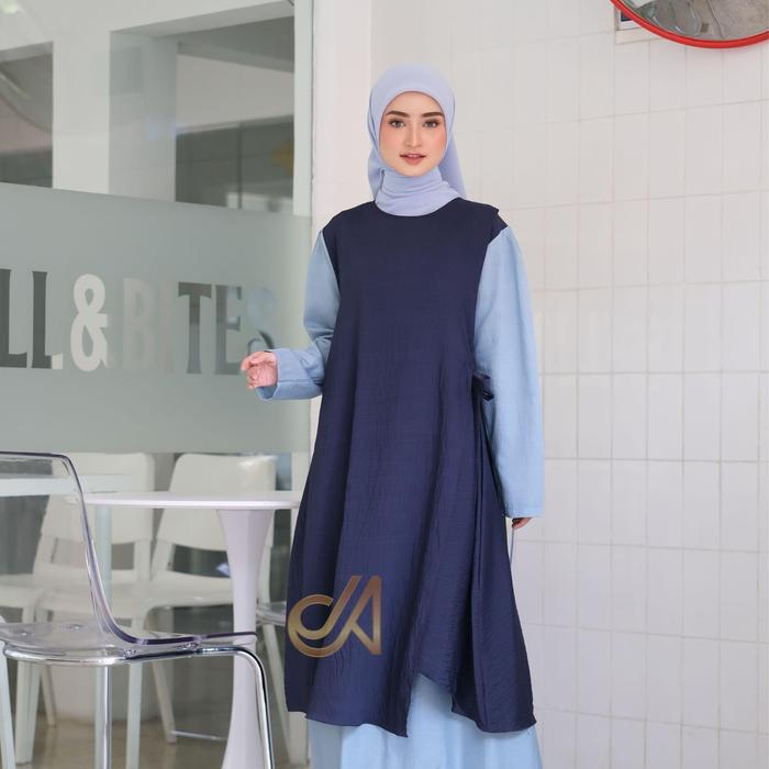 Jabayaska - Siera Set Setelan Pita Atasan dan Rok Tunik 2in1 Muslim Vest Polo Linen Terbaru Outfit K