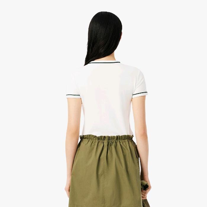 Lacoste Women'S Contrast Trim Jersey T-Shirt Kaos Jersey Wanita