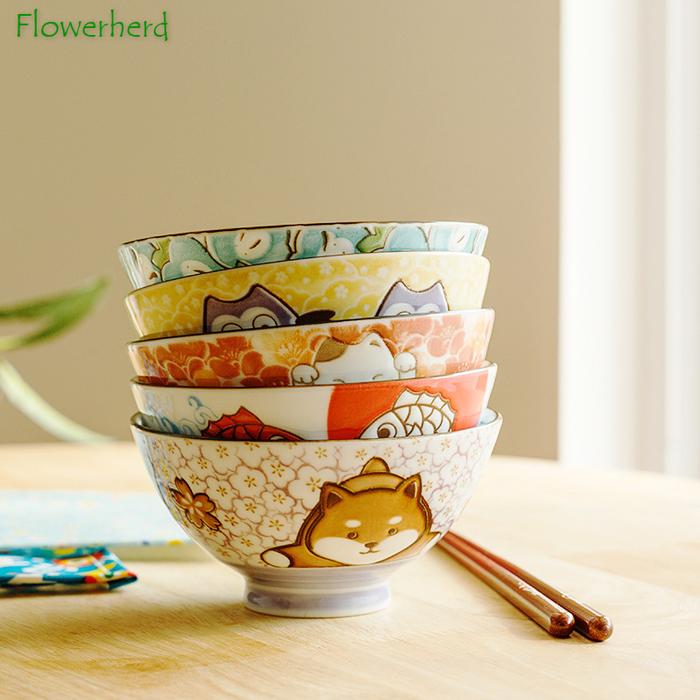Cartoon Ceramic Bowl Underglaze Japanese Ceramic Rice Bowl Tableware