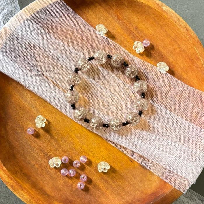 Gelang Manik Kristal Retak dan Batu Akik Afyaa - Perak