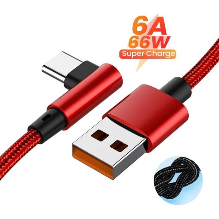 66W USB Type C Line Fast Charging USB Phone Charger Elbow Cable for Huawei P30 Xiaomi Realme Samsung