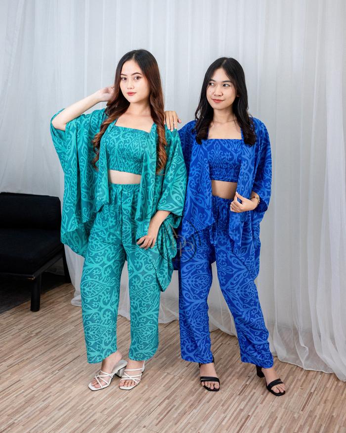 Laura one set /setelan cardigan kemben celana panjang & Celana Pendek