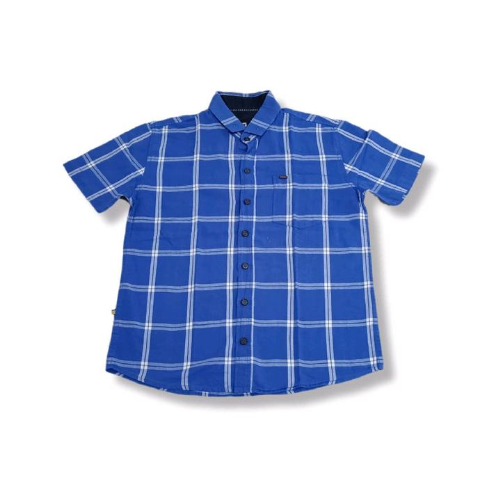 Preloved/thrift/second brand lokal baju kemeja/ hem laki-laki kotak-kotak biru kualitas bagus.
