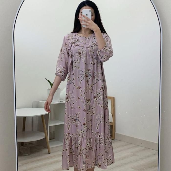 Dres Motif Pita + Kerah Renda Premium Blouse Lengan Panjang Bordir Kecil Feminin Elegan Bahan Adem R