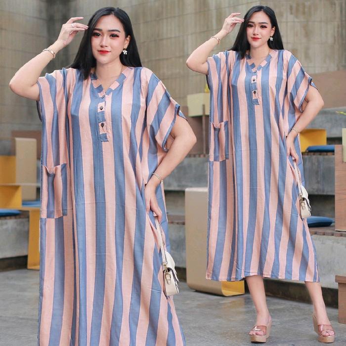 Daster Lowo Yuriko Salur Ld 145, Daster kancing depan 3 aktif, daster ukuran lebih, daster bahan ray