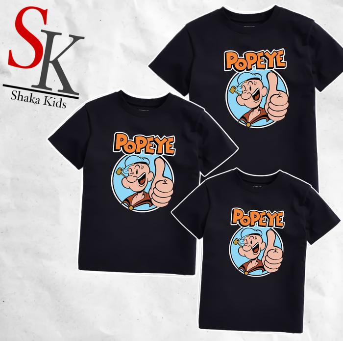 ShakaKids Fashion Atasan Baju Anak Laki Popeye Lengan Pendek Hitam Cotton Combat Original Pakaian Ka