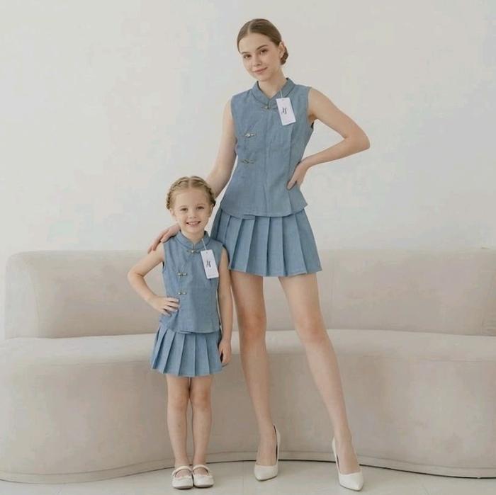 pakaian wanita couple  mamy and kidz denim cheongsam pakaian couple Pasangan