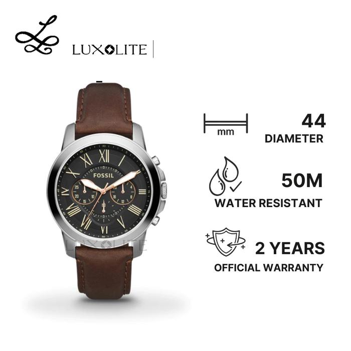 [Luxolite] Jam Tangan Pria Fossil Analog FS4813 Grant Chronograph Brown Leahter Strap