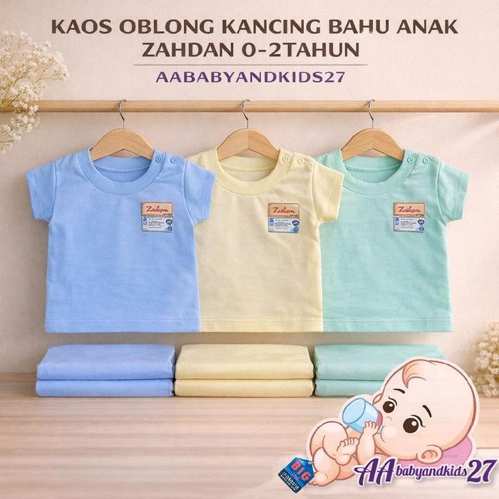 ZAHDAN BABY TERBARU!!!3PC Kaos Oblong Bayi Pakai Kancing Bahu Aktif Lengan Pendek Polos Dasar Warna