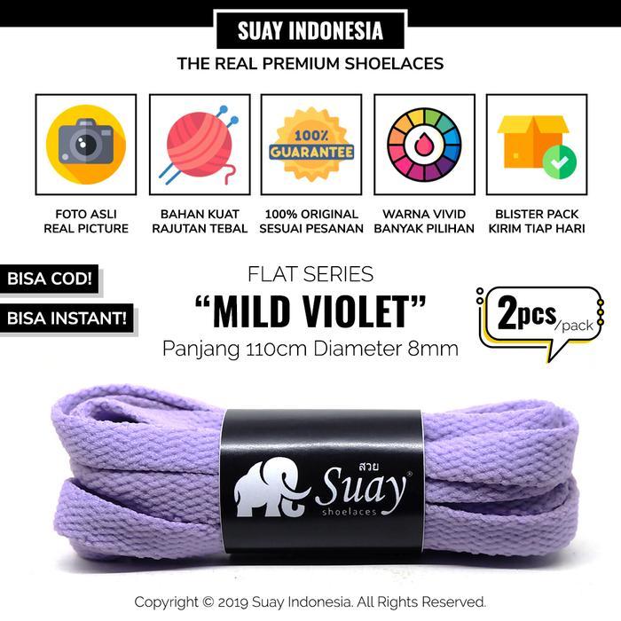 SALE SUAY Tali Sepatu Gepeng Pipih (FLAT) Warna Ungu Muda Mild Violet - Panjang 110cm Lebar 8mm