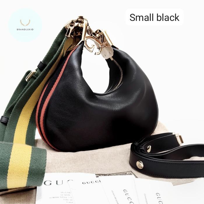 GUCCI ATTACHE HOBO LEATHER WITH 2 ADJUSTABLE STRAP (LEATHER N STRIPE CANVAS) SMALL