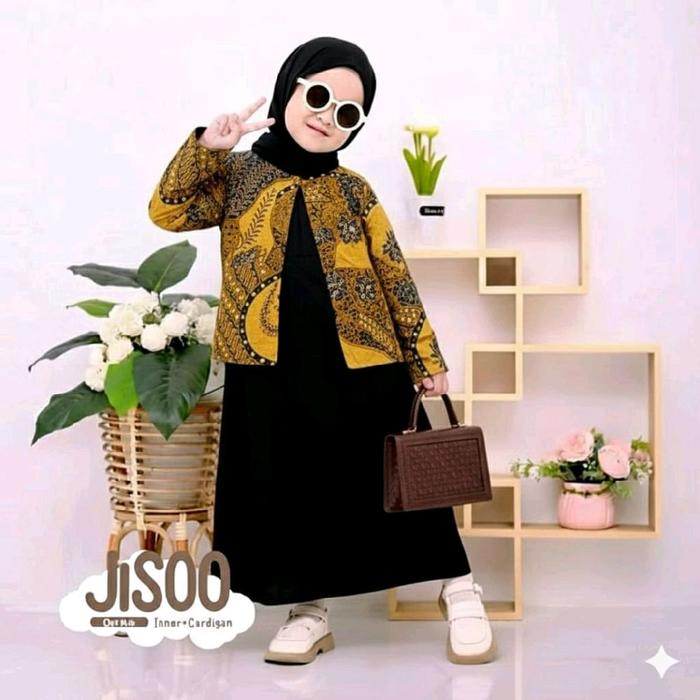 ganis anak kombinasi batik gamis model terbaru dengan inner dan cardigan elegan