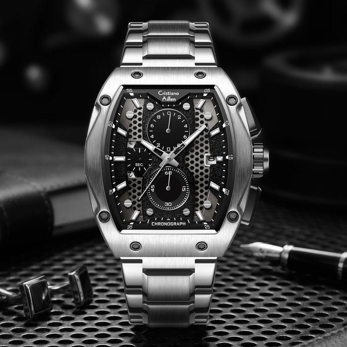 Buy 1 Get 1 !!! Jam Tangan !!! Cristiano Aillen Jam Tangan Pria Analog 8917 Rantai Stainless Steel C