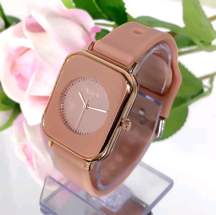Jam Tangan Wanita Alba Model Kotak Tali Rubber Korea Fashion - Watches (Bisa Cod)