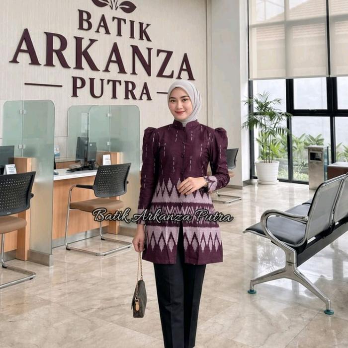 Batik Arkanza Putra Tunik Batik Wanita Jumbo Big Size LD 120 cm Modern Lengan Puffy Kain Katun Tebal