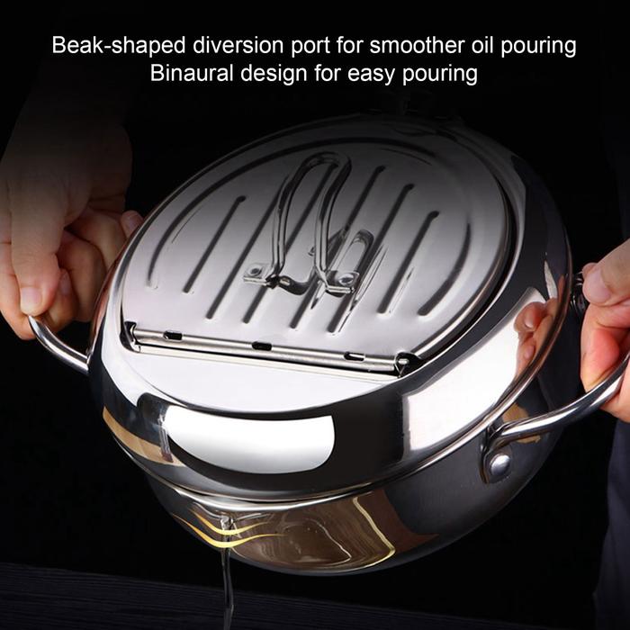 Fryer Pot Japanese  Mini Stainless Steel Frying Pot with Thermometer Induction Cooker Compatible Min