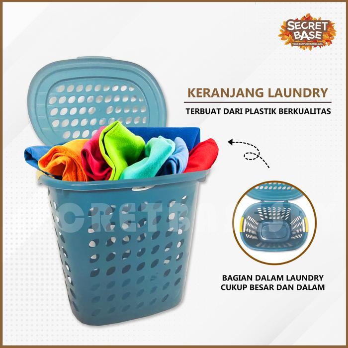 Keranjang Laundry + Tutup - Keranjang Baju Pakaian Besar Serbaguna Berkualitas