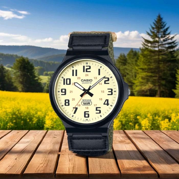Jam tangan casio pria analog original simpel casual tali kanvas garansi