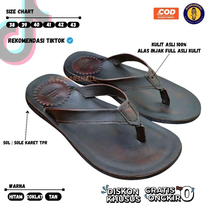 Sandal Pria Full Kulit Asli Kulit Sapi - 04 Flat Sendal Jepit Kecil Coklat Hitam Tan ringan simple K
