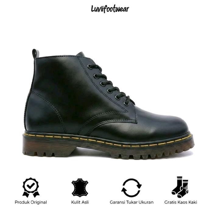 ARETHA Black Series - High Boots Docmart 6 Hole Pria Original Kulit Asli  Shoes