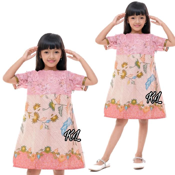 DRES ANAK BATIK KOMBINASI BROKAT.DRES ANAK USIA 2-10TH.DRES PEREMPUAN