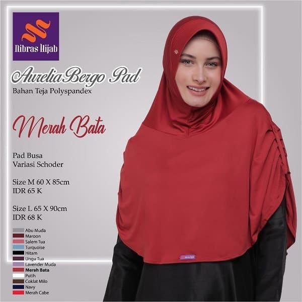 Nibras Hijab Aurelia Bergo Pad Warna Merah Bata Jilbab Instan Spandek