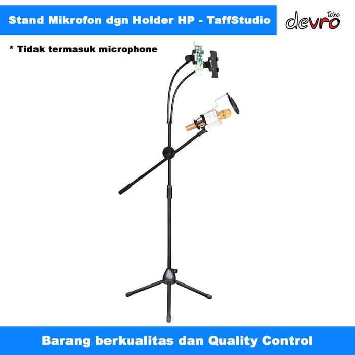 Stand Microphone dgn 2 Holder HP Stand Mic Berdiri - Stand mikrofon - TaffStudio NB-03