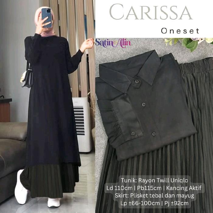 One Set Hitam Setelan Tunik Skirt LD 110 Rayon Twill Uniqlo Mix Plisket Tebal Premium Realpict Origi