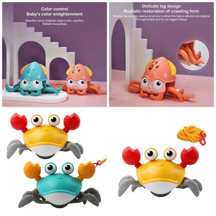 Mainan Anak Cute Crab Kepiting Gurita Octopus Berjalan / Kepiting Tali Kepiting Berjalan Air Darat