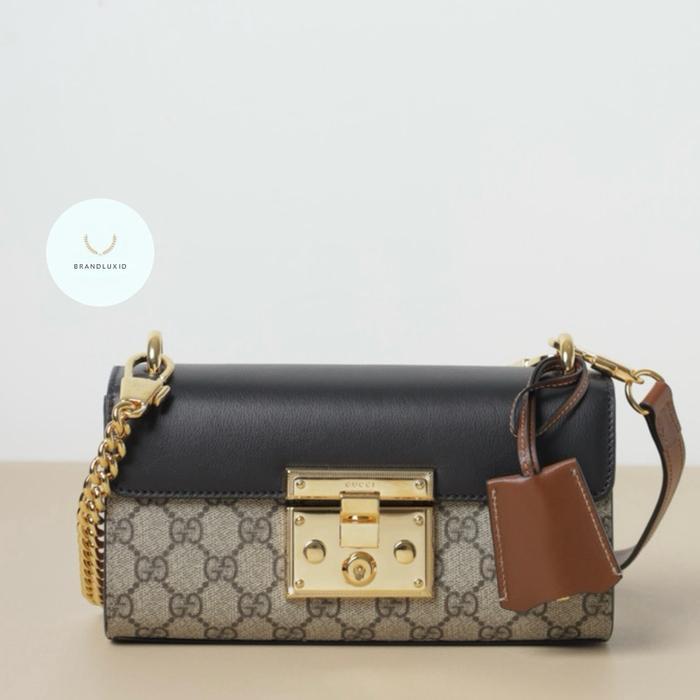Gucci Mini GG Supreme Padlock Chain Shoulder Bag in Beige/Black/Ebony GHW