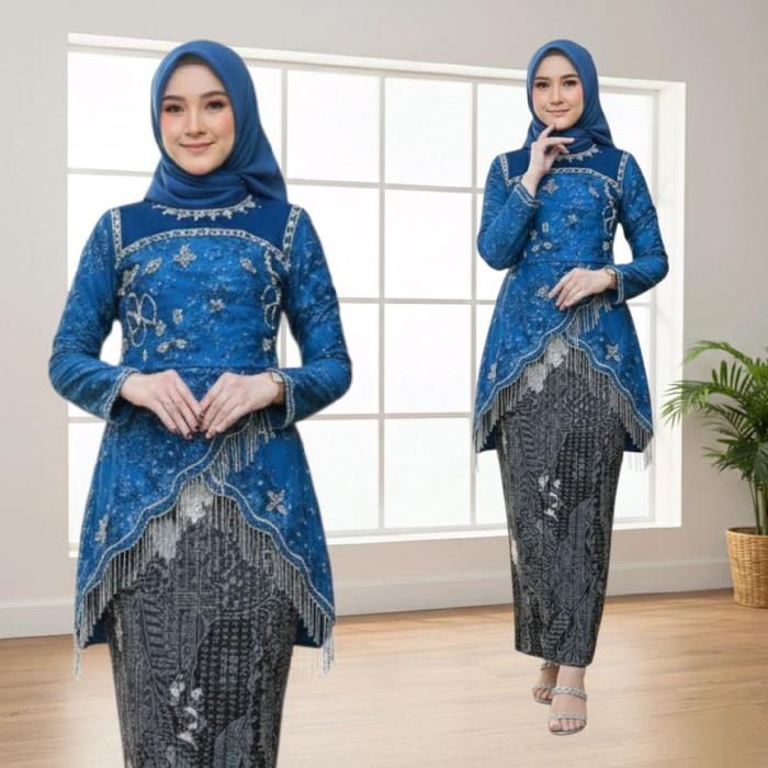 {Toko.Sky} Setelan Kebaya Hanura - Kebaya+Rok Batik Plisket - Setelan Kebaya Wanita Modern Baju Atas