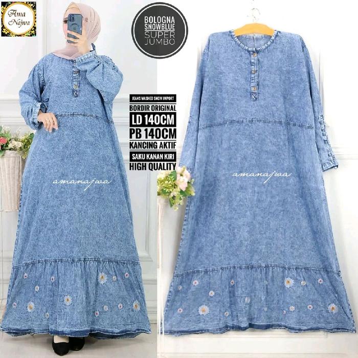 New bologna LD 140 Gamis jeans tebal Dress SUPER JUMBO maxy / Amj