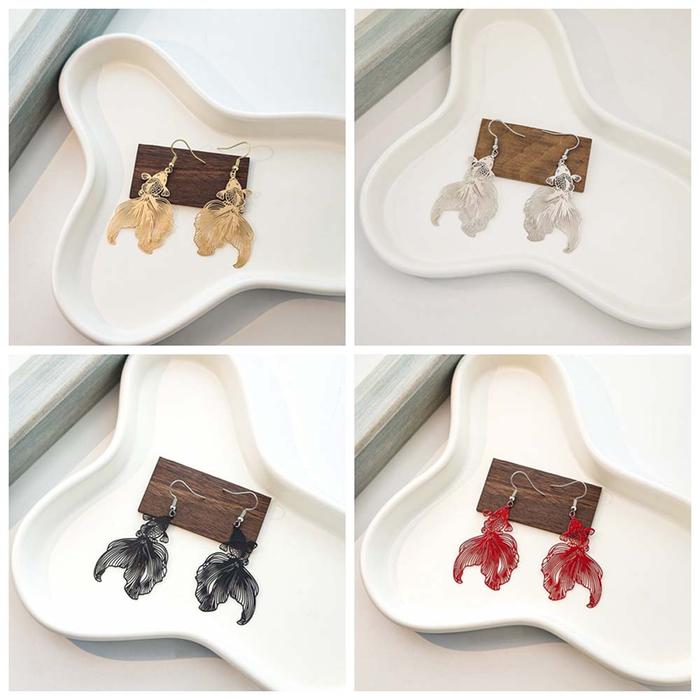Koi Carp Metal Goldfish Earrings Jewelry Accessories Animal Fish Goldfish Eardrop Hollow Goldfish Go